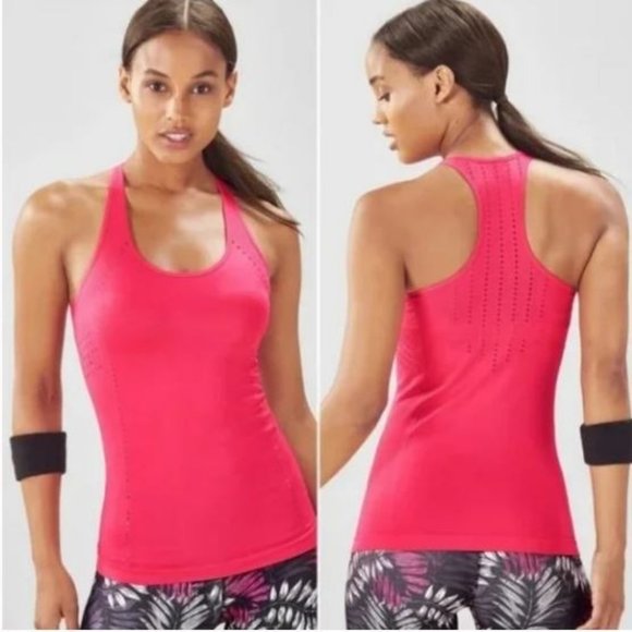 FABLETICS Women's Hot Pink Perforated Panel Delta Seamless Racerback Sz S 1475 - Picture 1 of 11